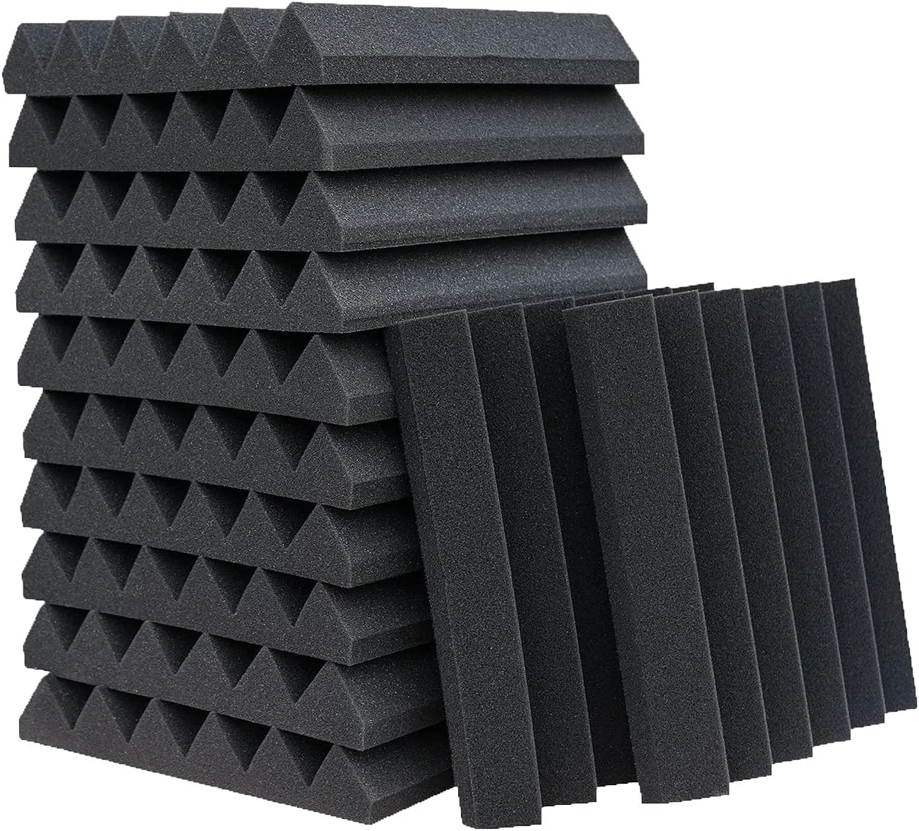 پنل آکوستیک 12 عددی، پنل فوم عایق صدا 2" x 12" x 12" برای دیوار، فوم جاذب صدا برای استودیو ضبط، دفتر کار خانگی (مشکی)