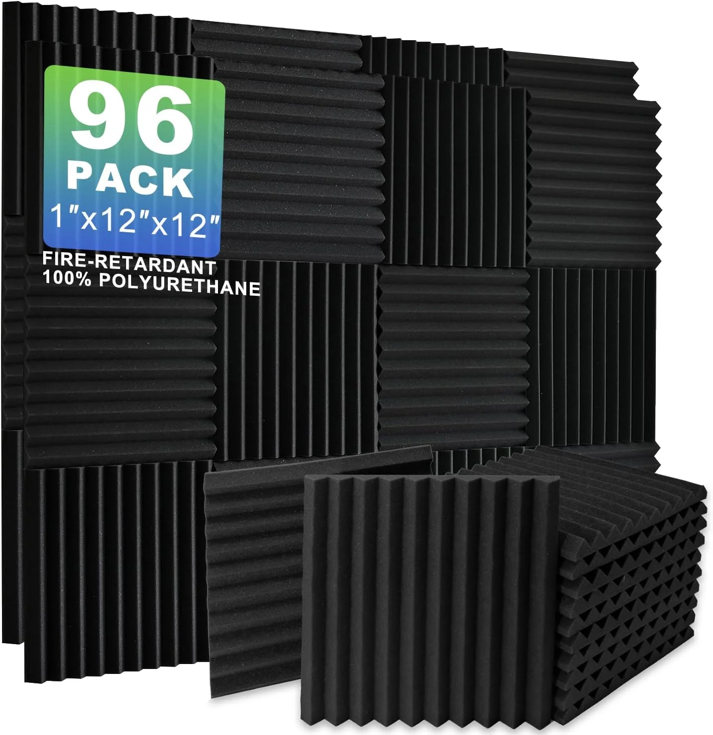 پنل های فوم آکوستیک، بسته 96 عددی 30x30x2.5 سانتی متر پنل های فوم عایق صدا برای دیوارها، فوم استودیو، جذب کننده صدا
