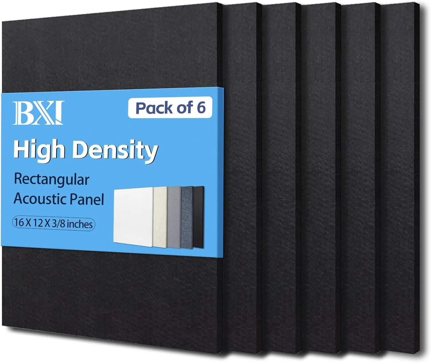 پنل جذب صدا BXI - بسته 6 عددی 40x30x1 سانتی متر، پنل های آکوستیک با چگالی بالا، پنل های جاذب صدا کاهش دهنده اکو و ریورب، پنل های آکوستیک قابل نصب برای دیوار و سقف