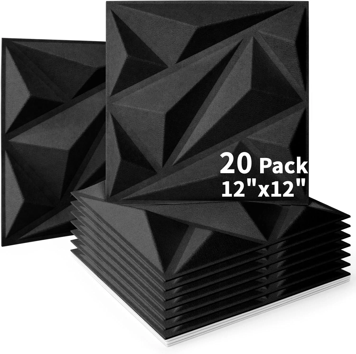 پنل های آکوستیک Art3dwallpanels، بسته 20 عددی پنل های دیواری عایق صدا، فوم آکوستیک جاذب صدا سه بعدی، 30 در 30 سانتی متر، مشکی