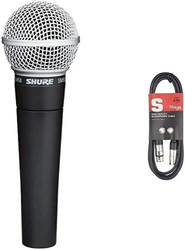 میکروفون داینامیک کاردیوید Shure SM58-LC مشکی و کابل میکروفون 3 متری Stagg - 1x XLR Male - 1x XLR Female، مشکی میکروفون داینامیک کاردیوید Shure SM58-LC مشکی و کابل میکروفون 3 متری Stagg - 1x XLR Male - 1x XLR Female، مشکی