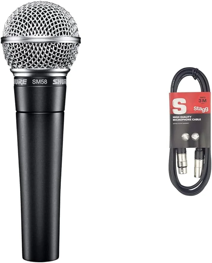 میکروفون داینامیک وکال Shure SM58-S با کلید روشن/خاموش، مشکی و کابل میکروفون Stagg 3 متری - 1x XLR Male - 1x XLR Female، مشکی میکروفون داینامیک وکال Shure SM58-S با کلید روشن/خاموش، مشکی و کابل میکروفون Stagg 3 متری - 1x XLR Male - 1x XLR Female، مشکی