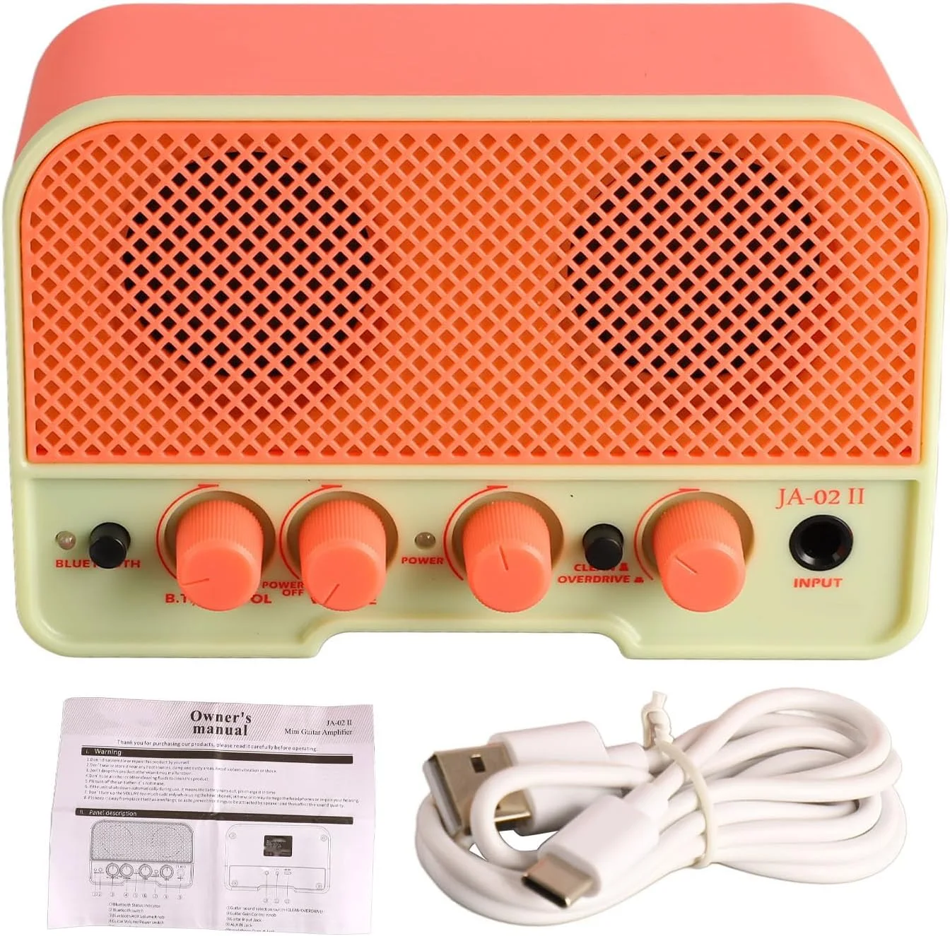 آمپلی فایر گیتار الکتریکی، اوردرایو تمیز، دو کانال، AUX، باتری لیتیومی 2000 میلی آمپر ساعت، اندازه جمع و جور، طراحی سبک وزن با اتصال بی سیم برای پخش موسیقی (#12)