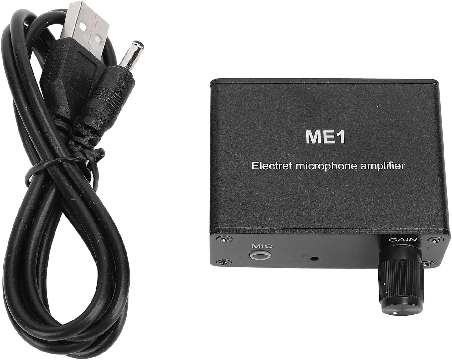 تقویت کننده میکروفون الکترت، تقویت قابل تنظیم 0 تا 20 دسی بل، میکروفون خازنی، هدفون، پیش تقویت کننده صدا ME1، ورودی 3.5 میلی متری، آلیاژ آلومینیوم، قابل حمل برای ضبط