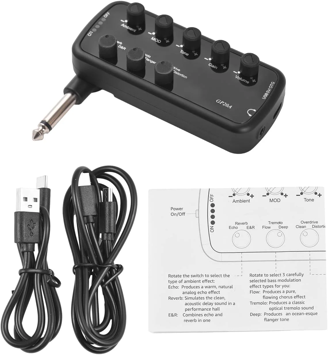 تقویت کننده باس هدفون قابل حمل - تقویت کننده باس - اتصال و پخش برای آلات موسیقی باس الکتریکی، 3 شبیه سازی بلندگو داخلی OTG ضبط داخلی، سه (گیتار)