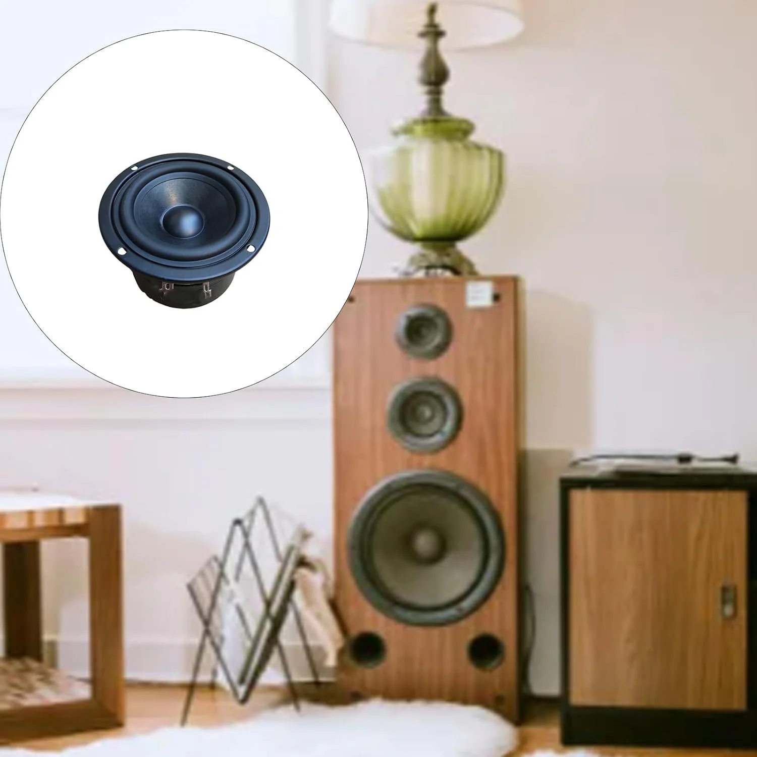 بلندگوی ووفر حرفه ای گرد 7.6 سانتی متری، خروجی HiFi، مخروط بافته شده از جنس فایبرگلاس، حساسیت 90 دسی بل، ساب ووفر باس