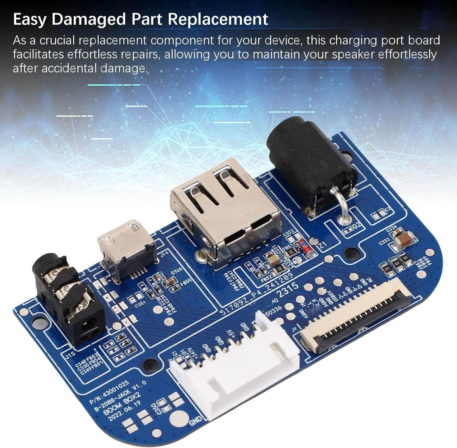 برد درگاه شارژ USB Eujgoov، جایگزین PCB برای Boombox 2، نصب آسان، ساخت بادوام، ایده آل برای پروژه های صوتی