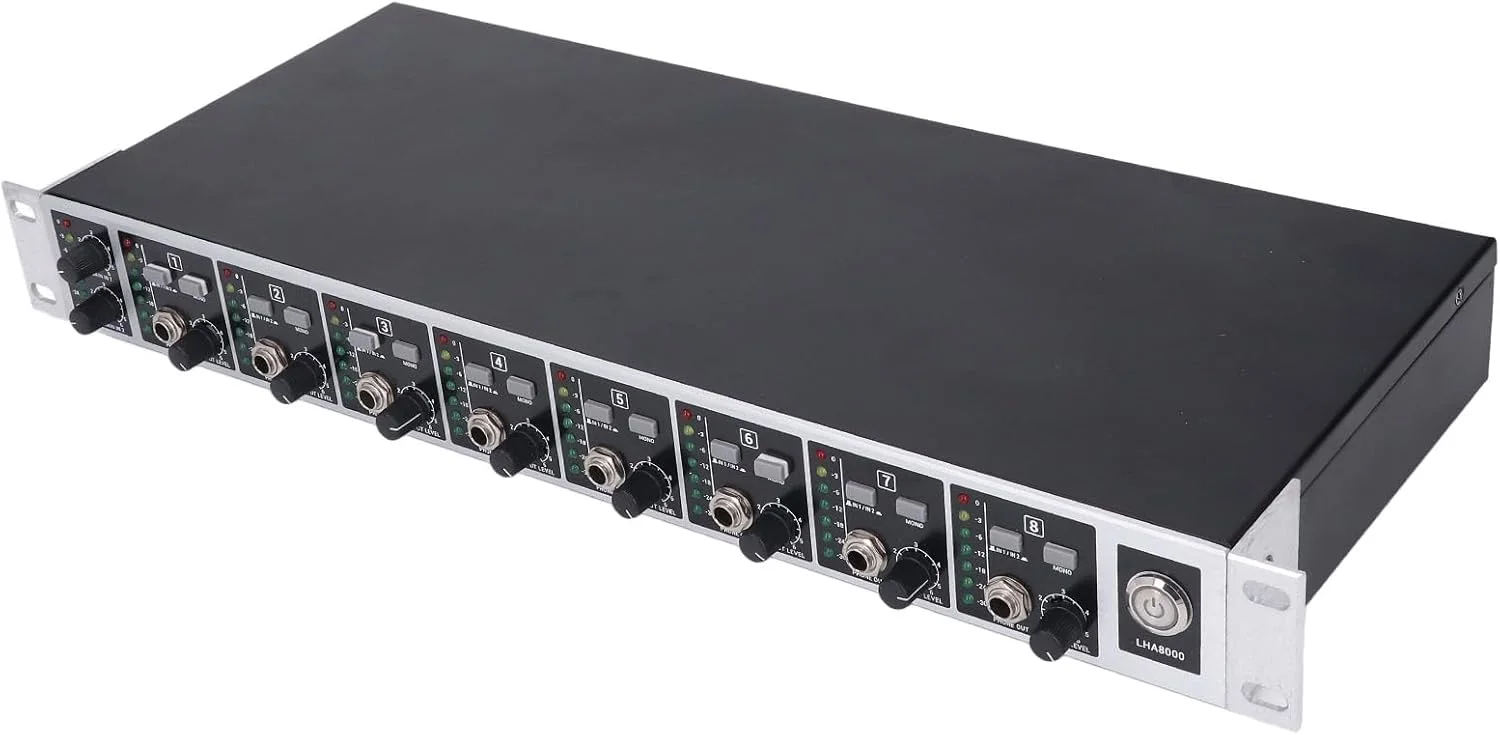 تقویت کننده صدا، 10 هرتز تا 150 کیلوهرتز، تقویت کننده هدفون 8 کاناله برای تقسیم کننده هدفون استودیویی (دوشاخه EU)