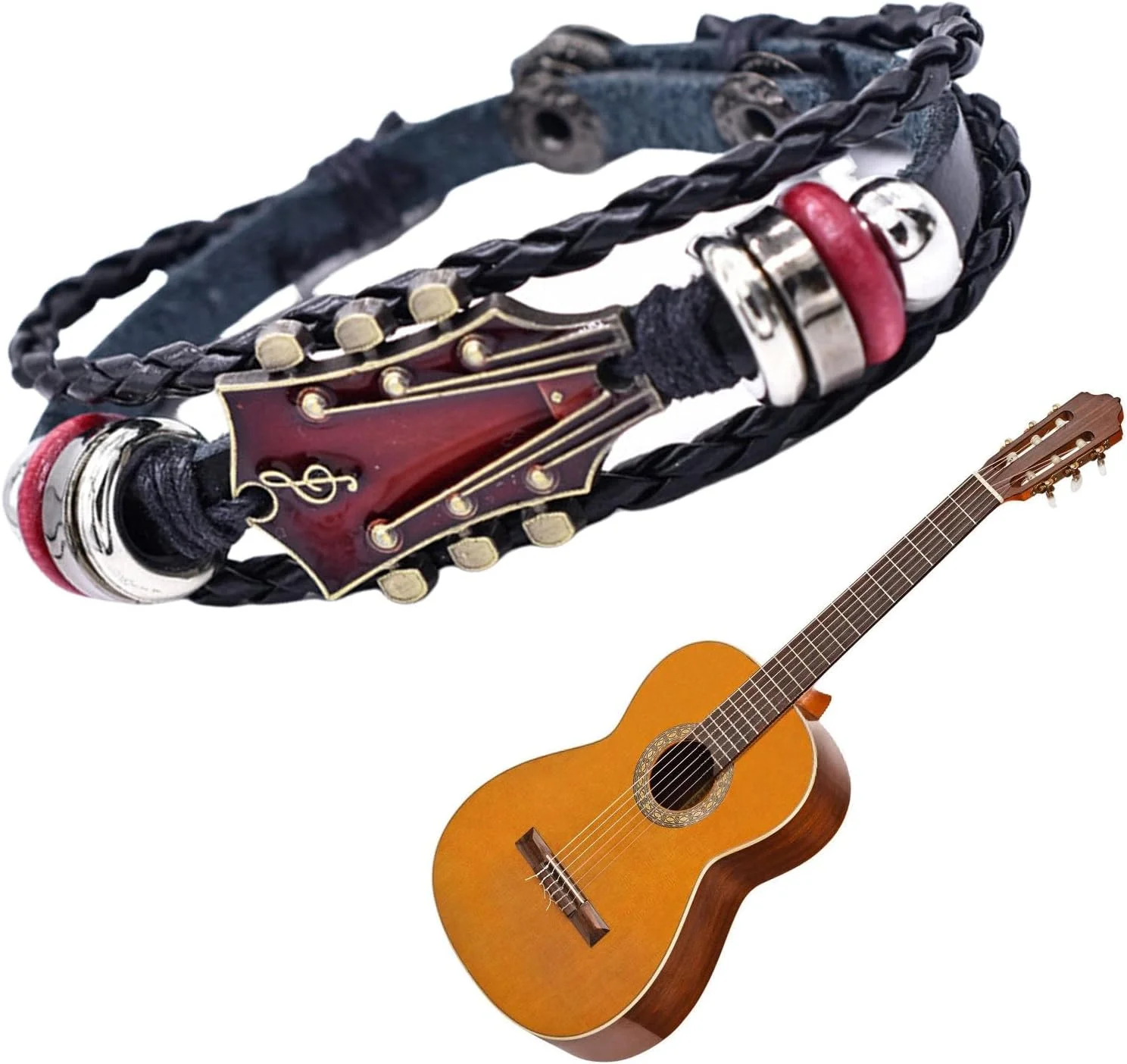 دستبند گیتار بافته شده از چرم مصنوعی، مناسب برای هر دو جنس دستبند گیتار بافته شده از چرم مصنوعی، مناسب برای هر دو جنس