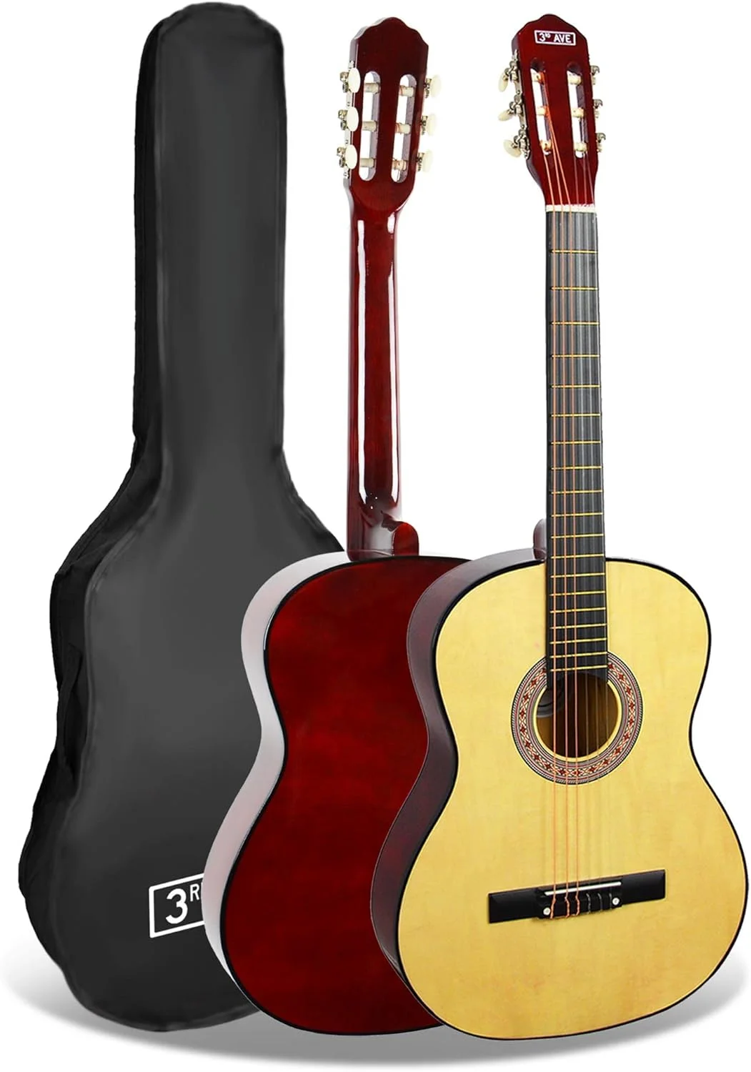 ست آغازین گیتار فلامنکو 3/4 3rd Avenue در اندازه کوچک/کودکانه، گیتار کنسرت با سیم های نایلونی، شامل کیف حمل - رنگ طبیعی