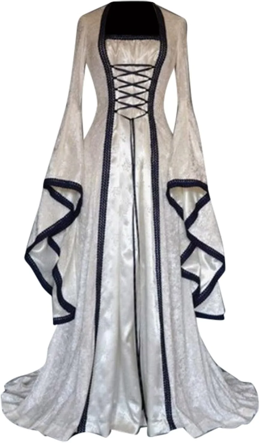 لباس زنانه به سبک رترو، آستین ترومپت بلند، رنگ ثابت، مدل پرنسسی