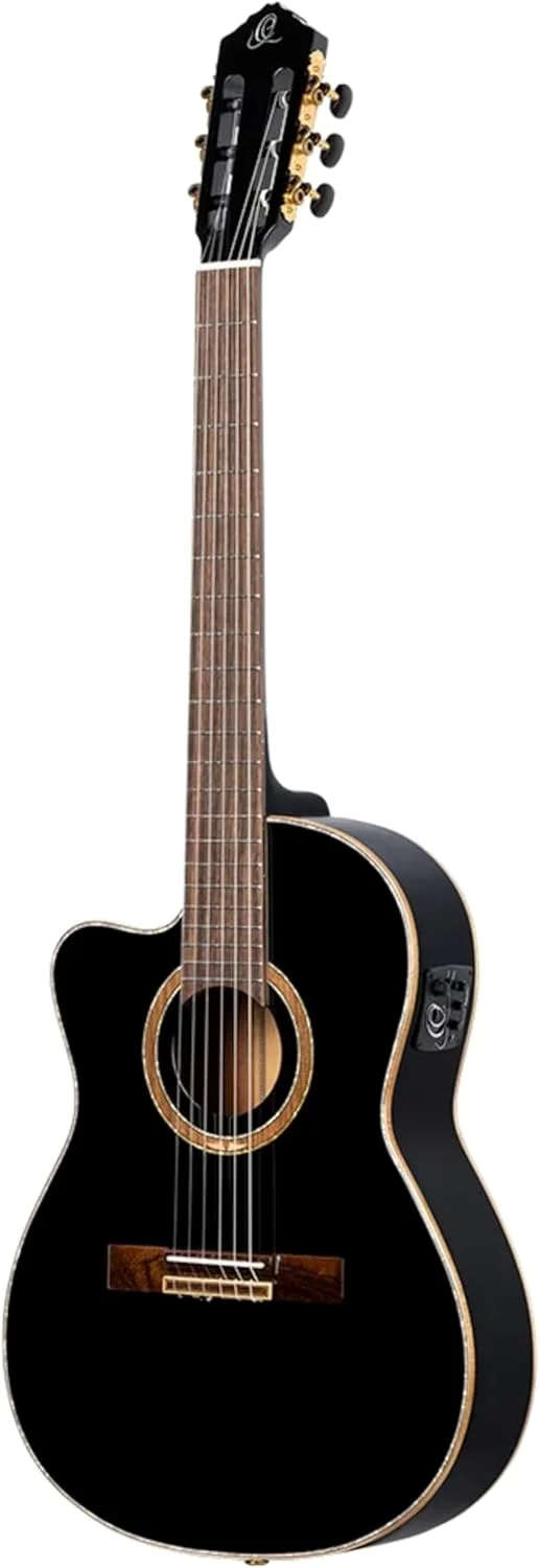 گیتار کنسرت ارتعا برای افراد چپ دست - الکترو آکوستیک، 4/4، دسته باریک، بدنه باریک - سری Performer - شامل کیف مخصوص حمل - صنوبر سیتکا یکپارچه، ساپلی، مشکی (RCE138-T4BK-L)