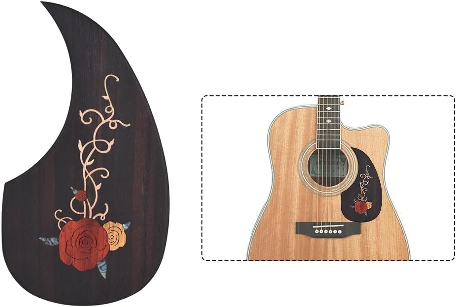محافظ پیک گیتار چوبی، آبنوس برای گیتارهای آکوستیک 40 و 41 اینچی، طرح گل تزئینی، محافظت در برابر خراش، نصب آسان، ارتقاء شیک برای گیتار شما