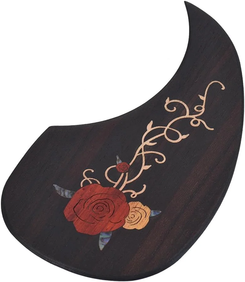 محافظ پیک گیتار چوبی، آبنوس برای گیتارهای آکوستیک 40 و 41 اینچی، طرح گل تزئینی، محافظت در برابر خراش، نصب آسان، ارتقاء شیک برای گیتار شما