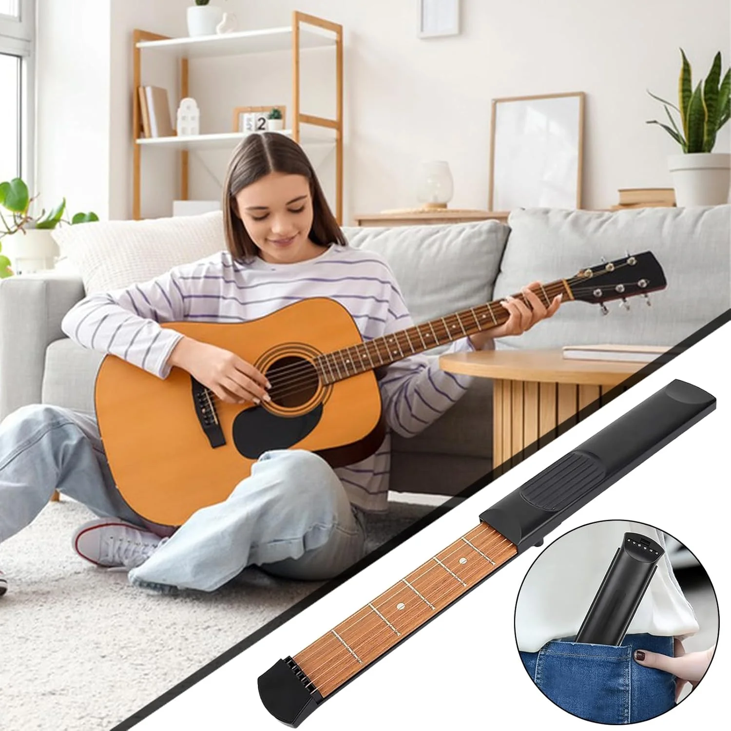 گیتار جیبی - ابزار تمرین گیتار، مربی گیتار قابل حمل، صفحه انگشت‌گذاری، تمرین آکورد برای مبتدیان، تجهیزات موسیقی برای صحنه، کلاس درس، رفت و آمد، مسافرت، گردهمایی خانوادگی
