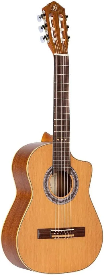 گیتار کنسرت ریکوئینتو Ortega Guitars - بدنه عمیق - سری Requinto - شامل کیف نرم - سدر یکپارچه Engelmann، Sapele، طبیعی (RQ39)