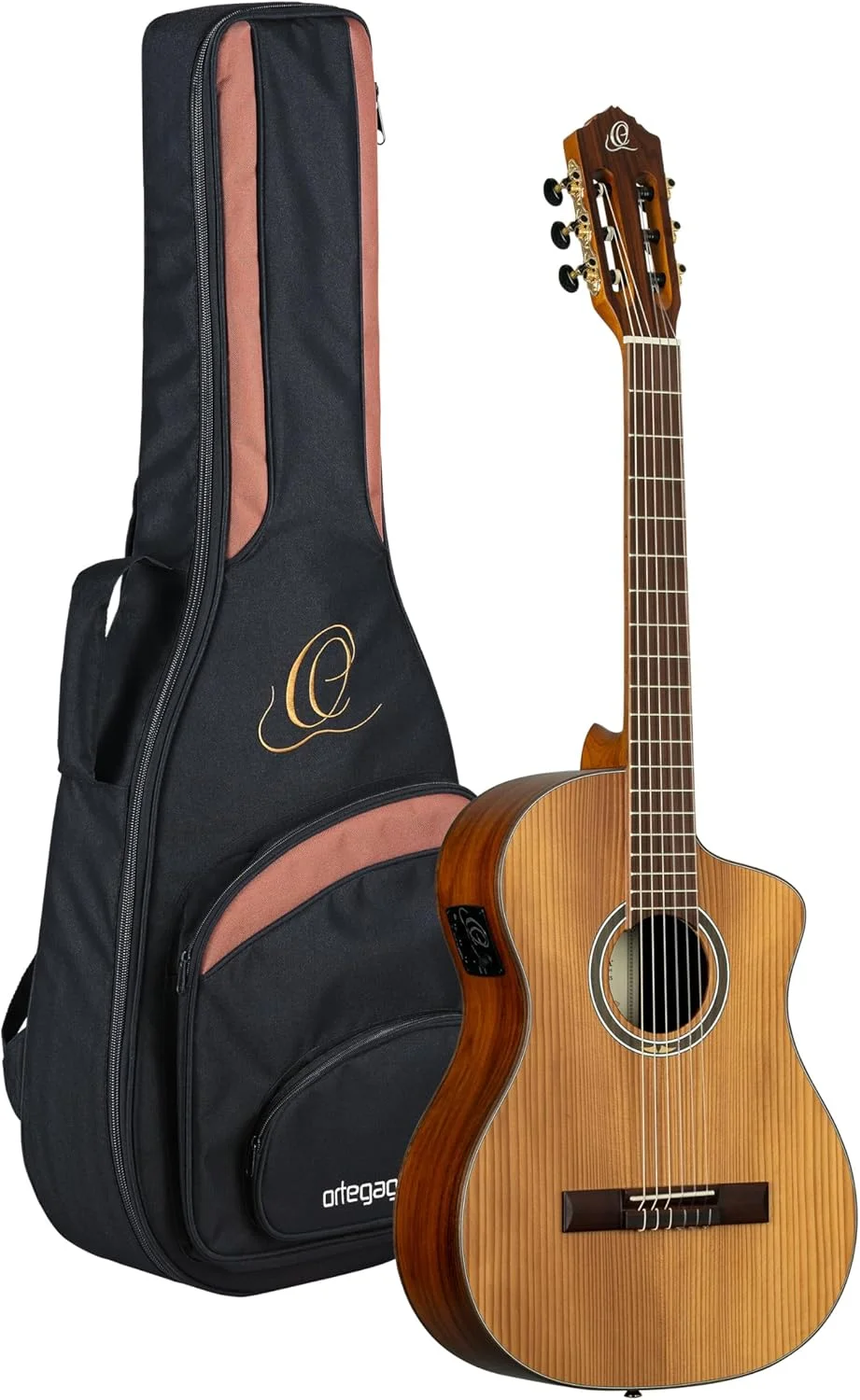 گیتار کنسرت ترمو سریز ارتقا یافته اورتگا - دسته فوق العاده باریک - الکترو آکوستیک - به همراه کیف مخصوص - صنوبر، پائو فرو، طبیعی (RCE23RO)