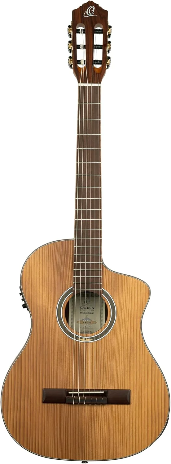 گیتار کنسرت ترمو سریز ارتقا یافته اورتگا - دسته فوق العاده باریک - الکترو آکوستیک - به همراه کیف مخصوص - صنوبر، پائو فرو، طبیعی (RCE23RO)