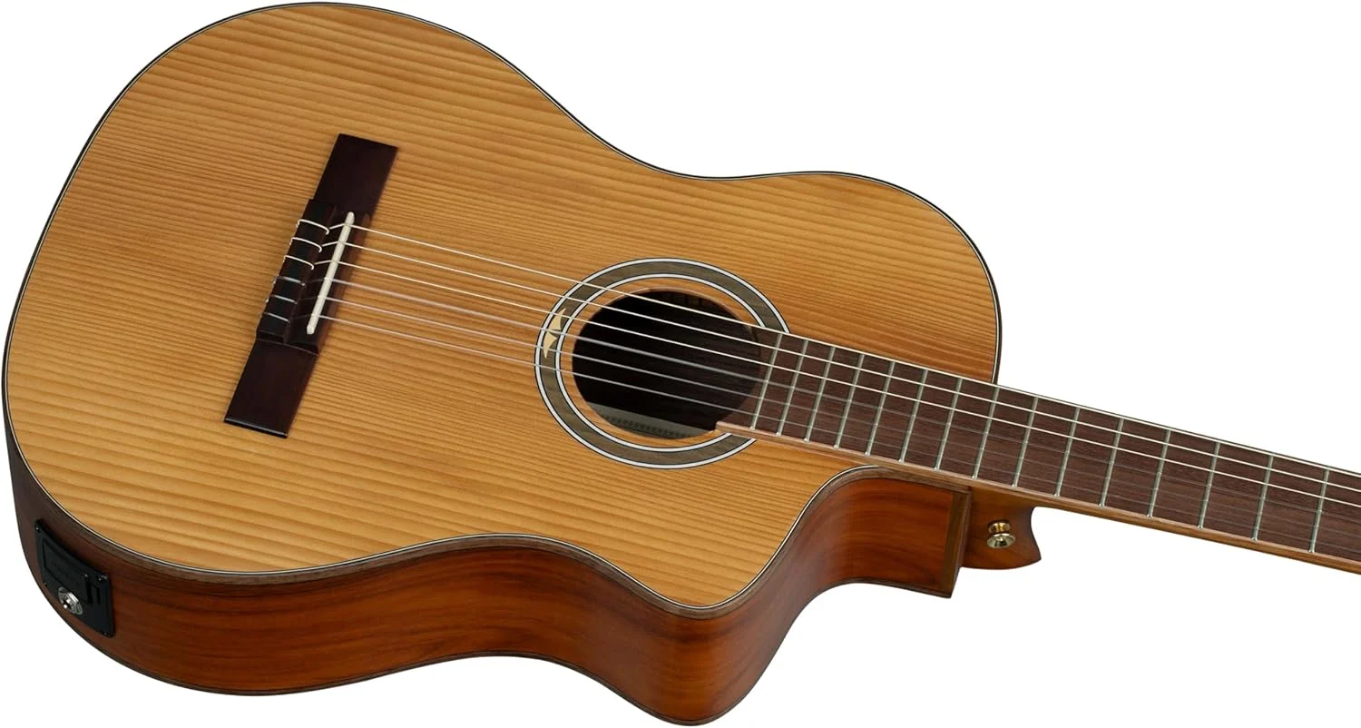 گیتار کنسرت ترمو سریز ارتقا یافته اورتگا - دسته فوق العاده باریک - الکترو آکوستیک - به همراه کیف مخصوص - صنوبر، پائو فرو، طبیعی (RCE23RO)