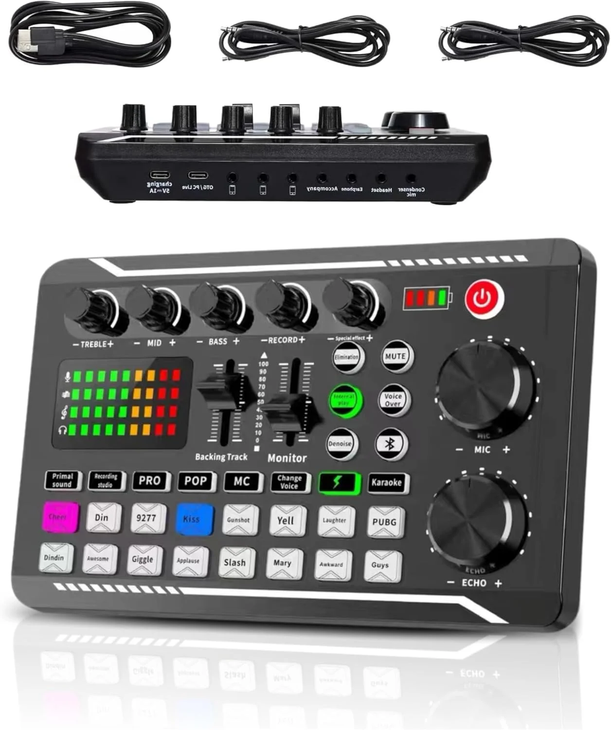 کارت صدای زنده Bewinner F998 - میکسر صدای خارجی با افکت های میکسر DJ و تغییر دهنده صدا، میکسر صوتی دو کاناله 16 بیتی 44.1 کیلوهرتز DJ برای پخش زنده یوتیوب