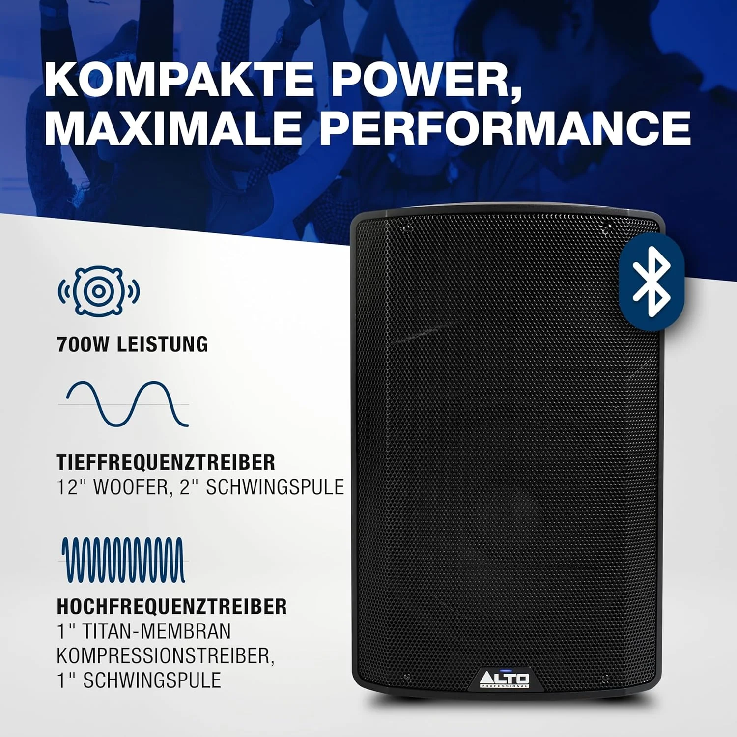 ALTO TX412 سیستم PA اکتیو 700 واتی 12 اینچی با TWS بلوتوث، میکسر 2 کاناله، برای دی‌جی‌های فضای باز و اجراهای گروهی، تمرین‌ها، سالن‌ها و رویدادها