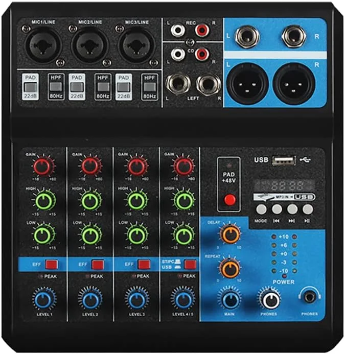 میکسر DJ 5 کاناله حرفه ای 48 ولت USB مینی میکسر صدا کنسول DJ کارت صدا برای سیستم استریو استریمینگ