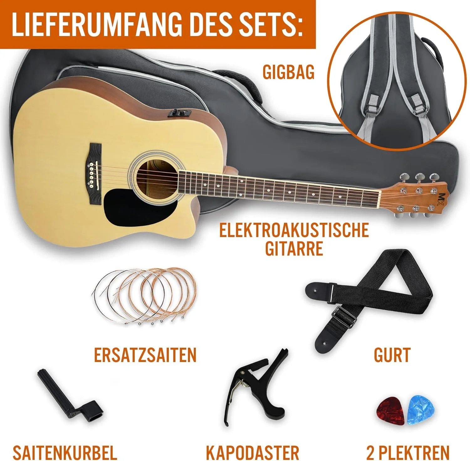 گیتار آکوستیک الکتریکی سری Performance MX از 3rd Avenue، سایز استاندارد، ست گیتار با Cutaway و صفحه رویی صنوبر، رنگ طبیعی