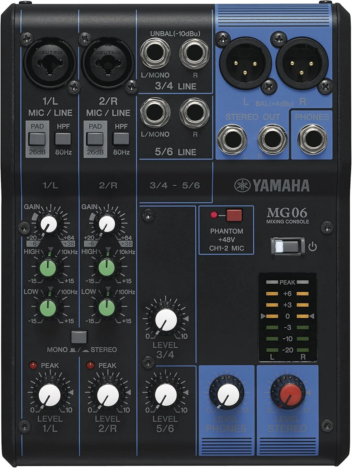 میکسر یاماها MG06 – میکسر جمع و جور با شش کانال ورودی و پری امپ میکروفون D-PRE