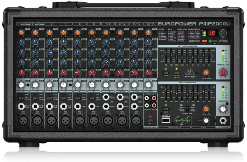 میکسر پاور 14 کاناله 2000 واتی Behringer EUROPOWER PMP2000D با پردازنده Klark Teknik Multi-FX و قابلیت اتصال بی‌سیم