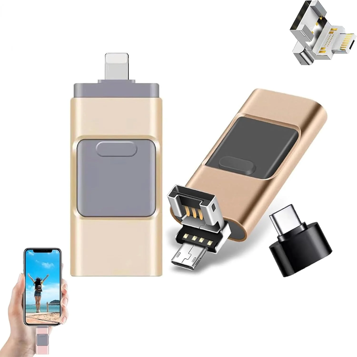 فاکسفر - فلش مموری پشتیبان فاکسفر، فلش مموری USB 3.0 چهار در یک، فلش مموری فاکسفر برای اندروید/آی او اس/USB/Type-C، فلش مموری ذخیره سازی خارجی ویدیو و عکس (256 گیگابایت، طلایی) فاکسفر - فلش مموری پشتیبان فاکسفر، فلش مموری USB 3.0 چهار در یک، فلش مموری فاکسفر برای اندروید/آی او اس/USB/Type-C، فلش مموری ذخیره سازی خارجی ویدیو و عکس (256 گیگابایت، طلایی)