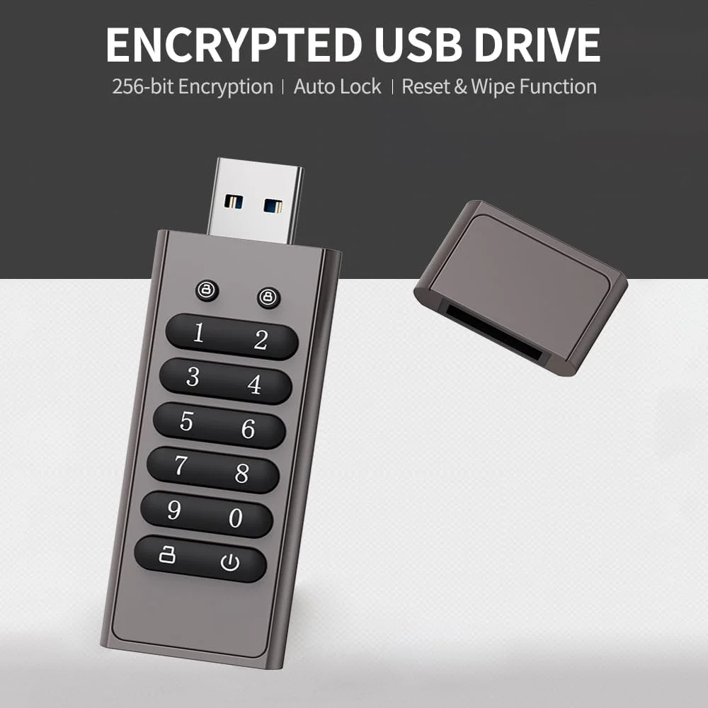 فلش مموری USB رمزگذاری شده 128 گیگابایتی Pepisky با رمز عبور امن، درایو فلش USB3.0 U Disk با قابلیت تنظیم مجدد، پاک کردن و قفل خودکار، خاکستری
