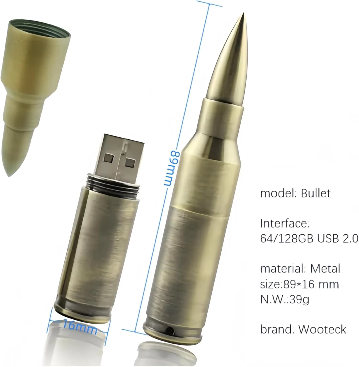 فلش مموری USB طرح گلوله فلزی براق 64 گیگابایتی با جاکلیدی (طلایی، برنزی، نقره ای) - بسته 3 عددی