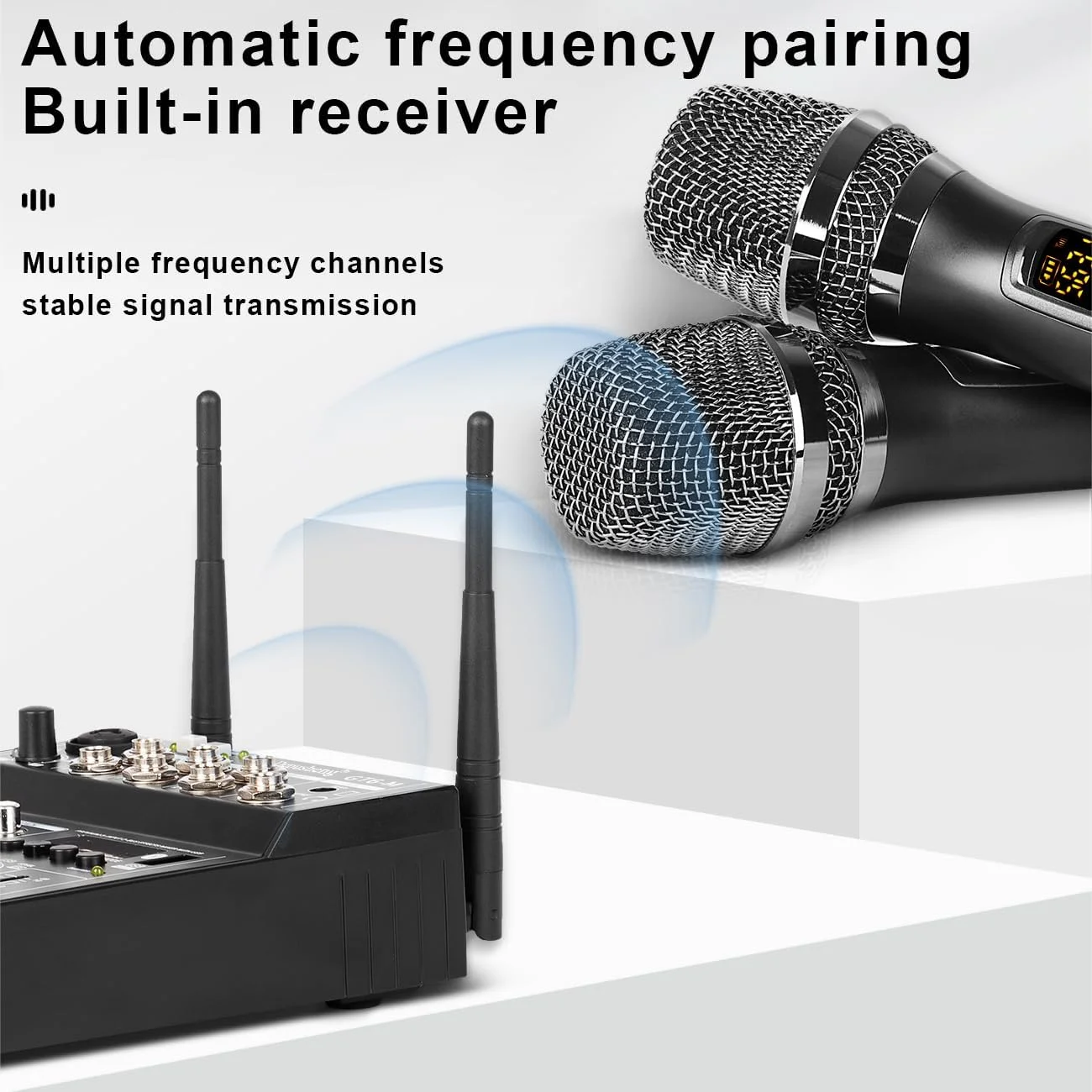 میکسر صوتی Depusheng GT6-M، کنسول صدای 6 کاناله با دو میکروفون بی سیم، کنسول کارت صدا بلوتوث USB DJ برای استودیوی کامپیوتر مهمانی کارائوکه