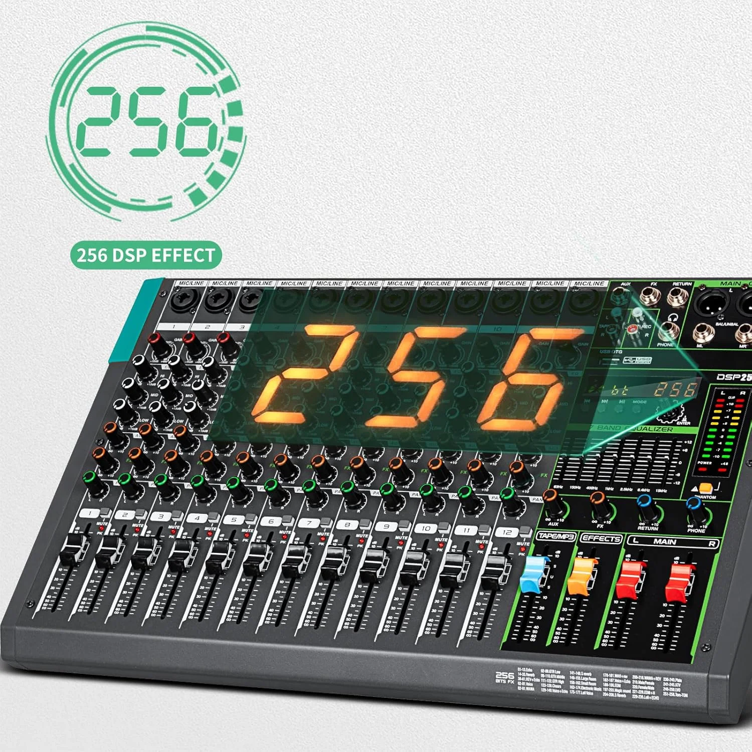 میکسر صوتی حرفه ای Depusheng PA12، کنسول میز صدا، رابط سیستم 12 کانال دیجیتال USB بلوتوث MP3 ورودی کامپیوتر فانتوم پاور 48 ولت، 99 افکت ریورب داخلی، مشکی - تصویر 3 میکسر صوتی حرفه ای Depusheng PA12، کنسول میز صدا، رابط سیستم 12 کانال دیجیتال USB بلوتوث MP3 ورودی کامپیوتر فانتوم پاور 48 ولت، 99 افکت ریورب داخلی، مشکی - تصویر 3