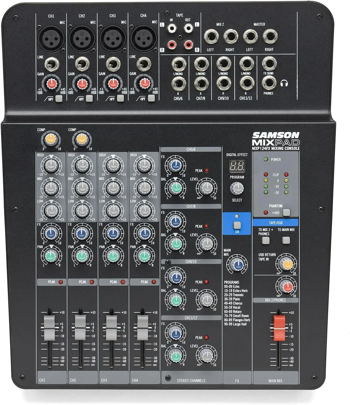 میکسر استریو آنالوگ 12 کاناله کامپکت سمسون تکنولوژی مدل MixPad MXP124FX به همراه افکت و USB میکسر استریو آنالوگ 12 کاناله کامپکت سمسون تکنولوژی مدل MixPad MXP124FX به همراه افکت و USB