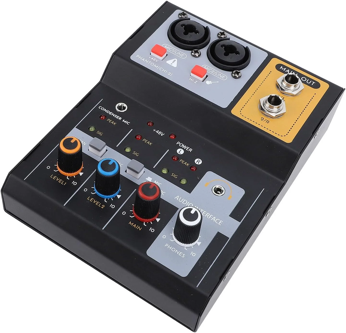 میکسر صوتی کنسول ضبط صدا 2 کاناله، میکسر موسیقی DJ USB MP3 برای IOS اندروید XLR اکولایزر 3 باندی نامتعادل