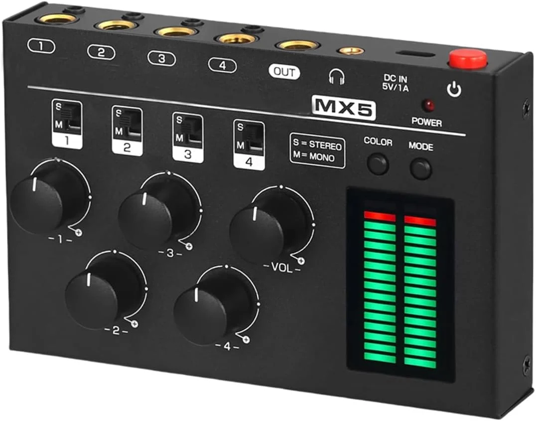 میکسر صدای استریو 4 کاناله با ورودی 6.35 میلی‌متری/3.5 میلی‌متری و نمایشگر LED