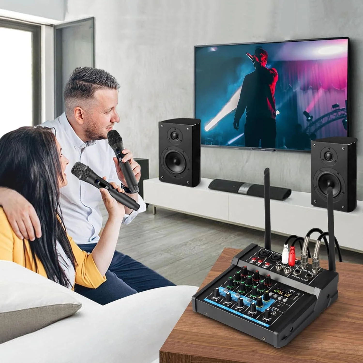 میکسر USB، میکروفون، BT، میکسر صدای کارائوکه، میکسر صوتی DJ پخش USB 6 کاناله برای ضبط زنده رایانه شخصی (SEAFRONTmn9afogkq1-12)