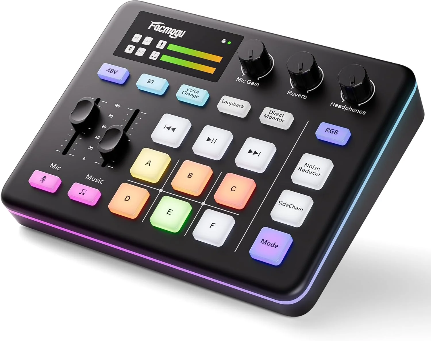 میکسر صوتی گیمینگ Facmogu G9، کارت صدای رابط صوتی با ورودی میکروفون 3.5 میلی‌متری/XLR، RGB، بلوتوث، فانتوم پاور 48 ولت، تغییر صدا، کارت صدای زنده برای پخش زنده، پادکست، گیمینگ - نه برای میکروفون USB