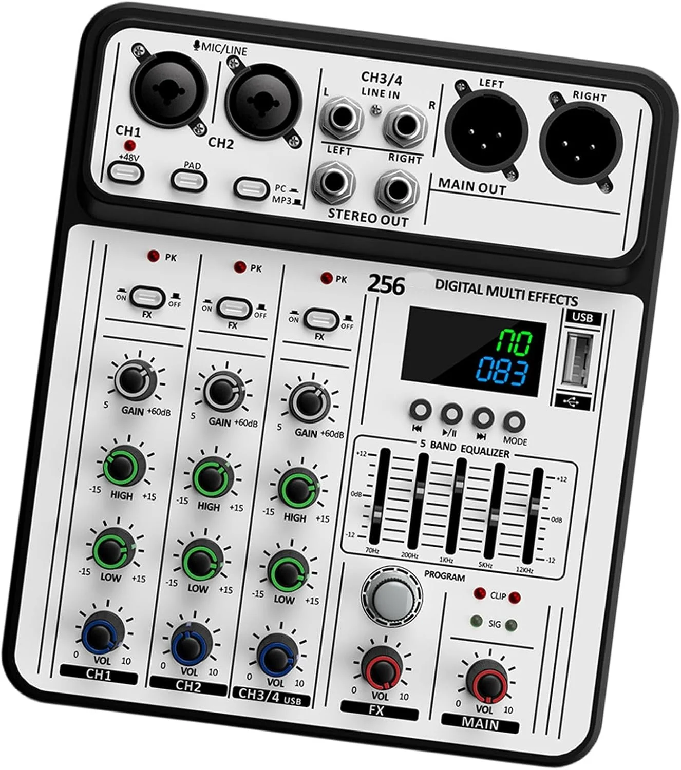 میکسر صدای 4 کاناله سبک با خروجی هدفون، مناسب برای کارائوکه، پخش زنده و تنظیمات موبایل