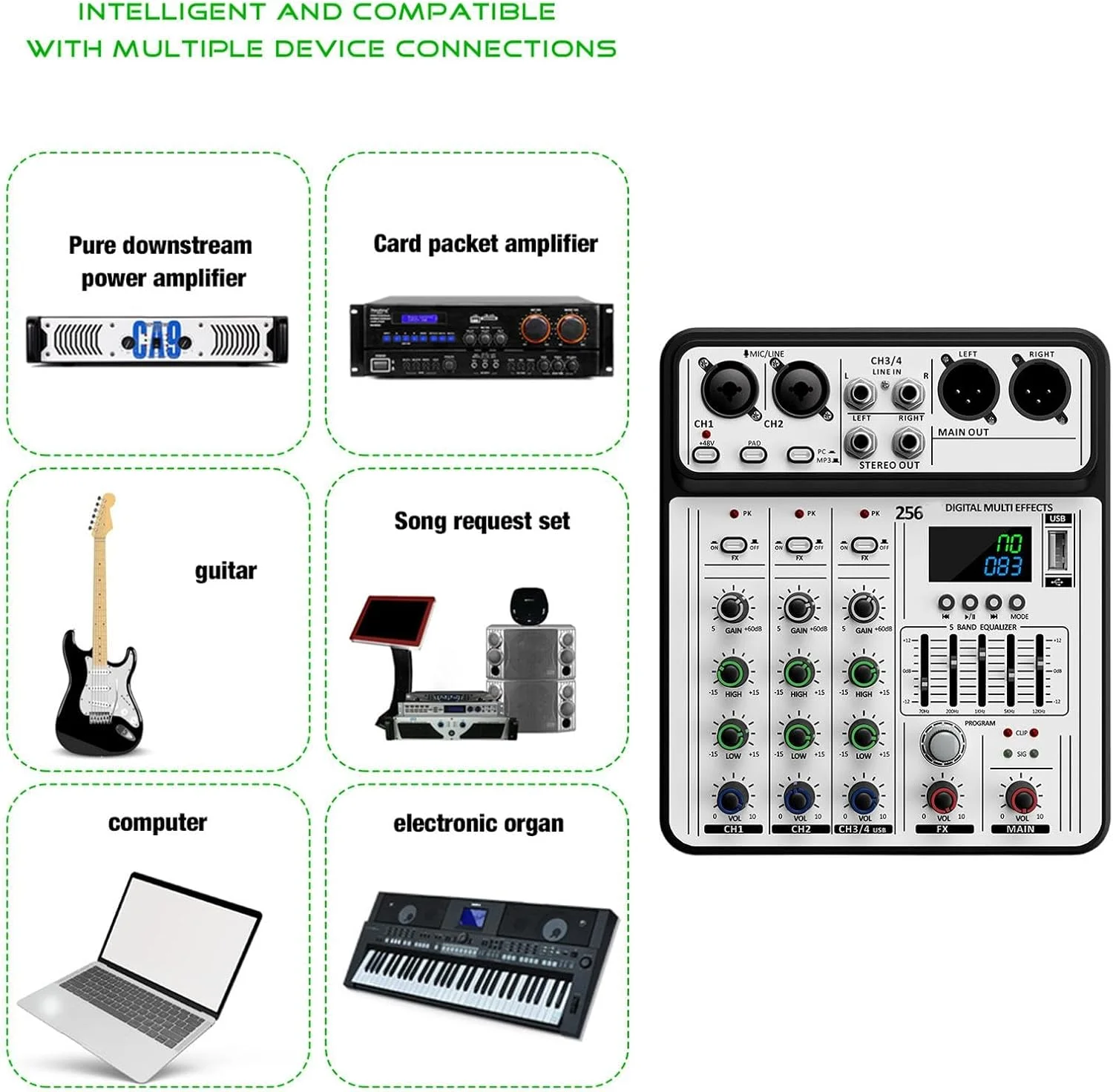 میکسر صدای 4 کاناله سبک با خروجی هدفون، مناسب برای کارائوکه، پخش زنده و تنظیمات موبایل