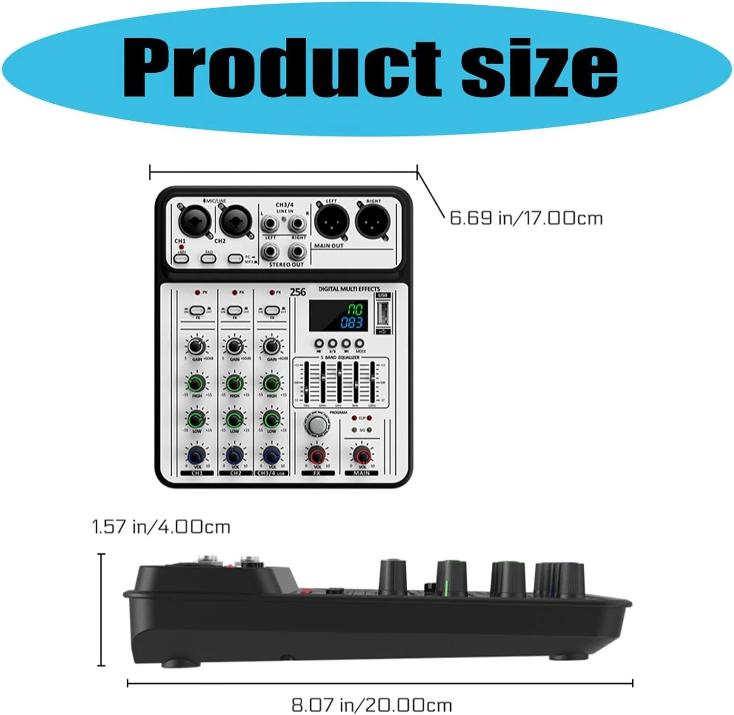 میکسر صدای 4 کاناله سبک با خروجی هدفون، مناسب برای کارائوکه، پخش زنده و تنظیمات موبایل