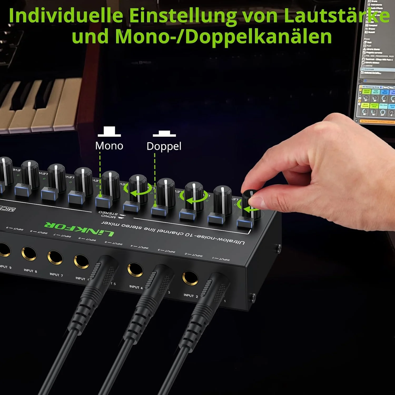 میکسر صوتی استریو 10 کاناله مینی LiNKFOR، میکسر صوتی فوق فشرده، کنترل مستقل صدا برای میکس، میکسر صوتی مینی DC 5V Type-C با آداپتور برق، کابل صوتی - نویز فوق العاده کم