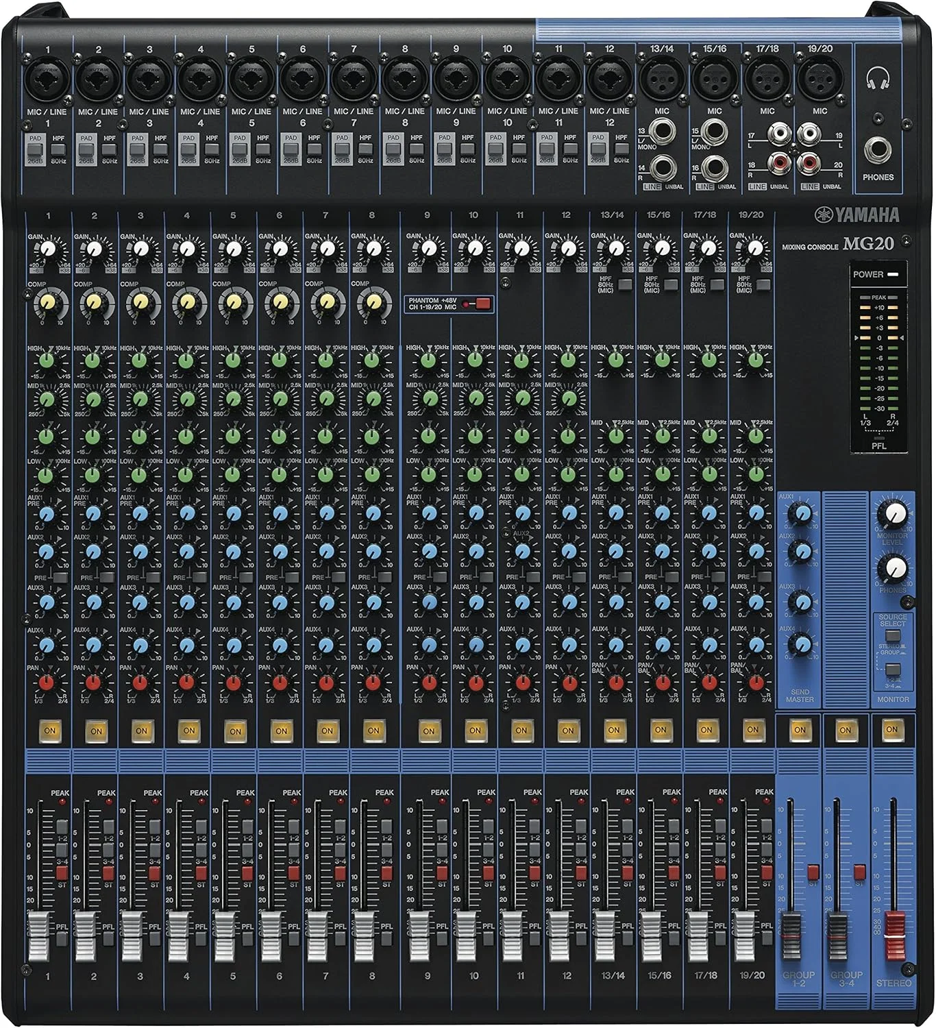 میکسر یاماها MG20 – میکسر جمع و جور با 20 کانال ورودی و پیش تقویت کننده های میکروفون D-PRE