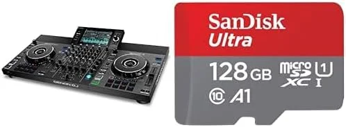 دنون DJ SC LIVE 4 - کنترلر دی‌جی مستقل و کارت حافظه SanDisk Ultra Android microSDXC UHS-I با ظرفیت 128 گیگابایت + آداپتور (برای تلفن‌های هوشمند و تبلت‌ها)