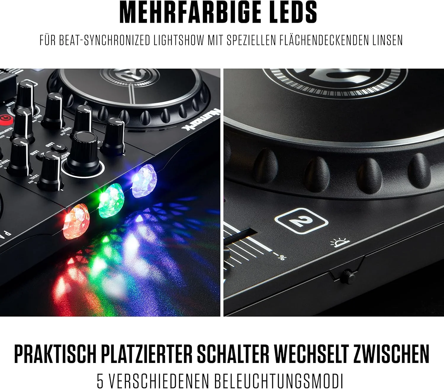 پکیج مهمانی Numark - میکسر DJ مدل Party Mix II با 2 دک، نورهای DJ داخلی و میکسر DJ و هدفون HF175 با طراحی بسته، درایور 40 میلی‌متری، گوشی‌های با کیفیت بالا