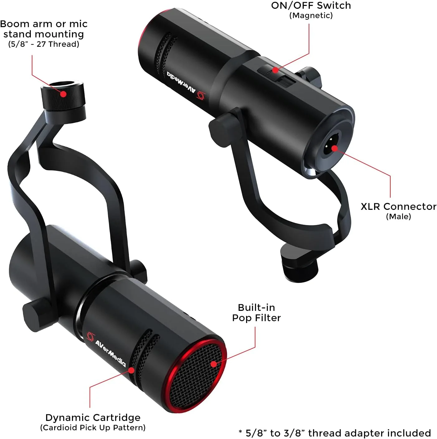 میکروفون XLR داینامیک AverMedia Live Streamer MIC 330 برای تولیدکنندگان محتوا - مناسب برای پخش زنده و پادکست (AM330) مشکی 56 x 167 میلیمتر میکروفون XLR داینامیک AverMedia Live Streamer MIC 330 برای تولیدکنندگان محتوا - مناسب برای پخش زنده و پادکست (AM330) مشکی 56 x 167 میلیمتر