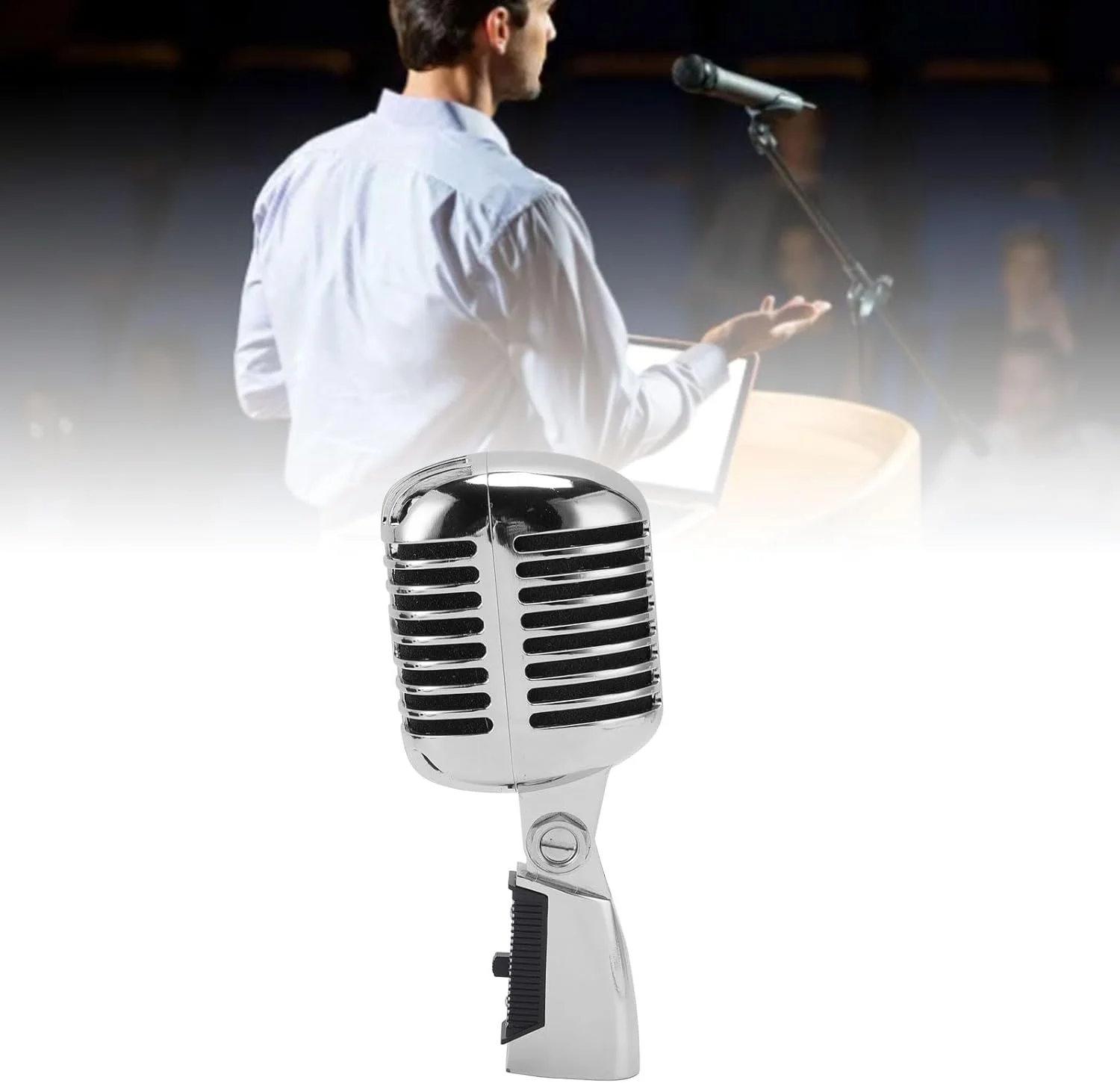 میکروفون دینامیک قابل تنظیم KUIDAMOS با ساختار مستحکم برای ضبط استودیویی و اجرای زنده، میکروفون کاردیوئید، مشکی (نقره ای)
