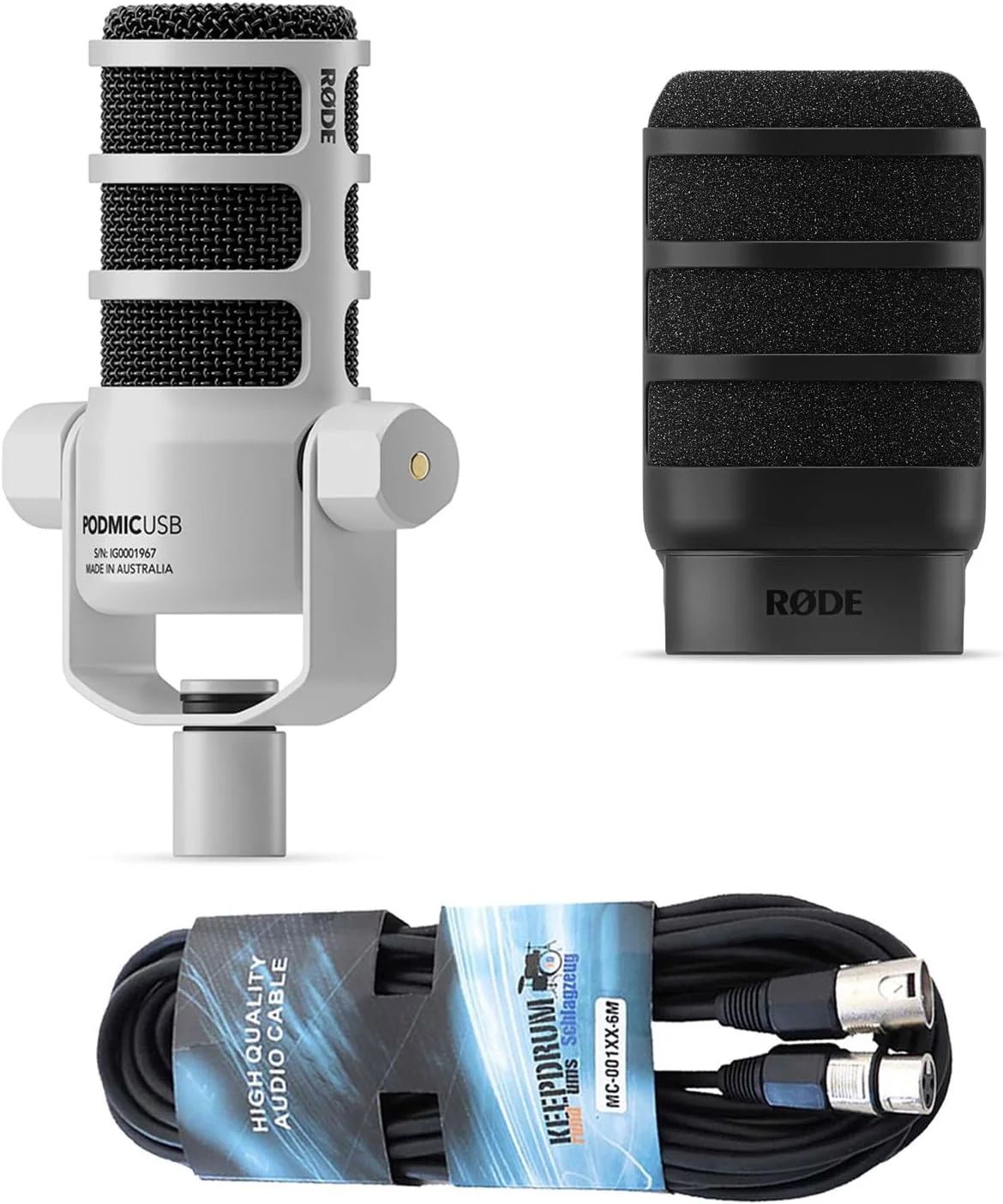 میکروفون سخنرانی داینامیک رُد Podmic USB XLR سفید با پاپ شیلد WS14 مشکی و کابل XLR کیپ درام میکروفون سخنرانی داینامیک رُد Podmic USB XLR سفید با پاپ شیلد WS14 مشکی و کابل XLR کیپ درام