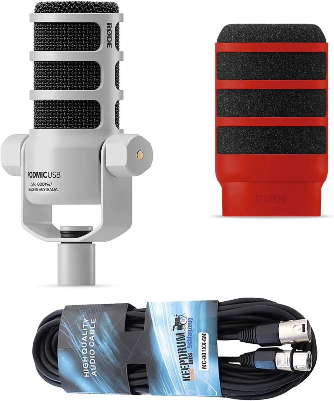 میکروفون سخنرانی داینامیک USB XLR رُد پادمیک سفید با پاپ شیلد WS14R قرمز و کابل XLR کیپ درام میکروفون سخنرانی داینامیک USB XLR رُد پادمیک سفید با پاپ شیلد WS14R قرمز و کابل XLR کیپ درام